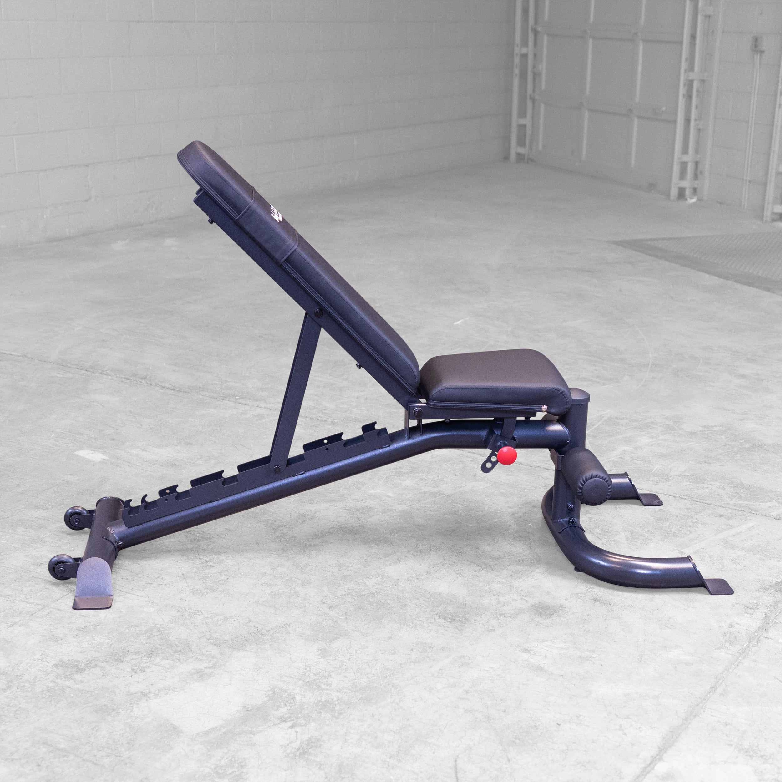 Body Solid GFID100B adjustable weight bench shown in high incline position for home gym strength training