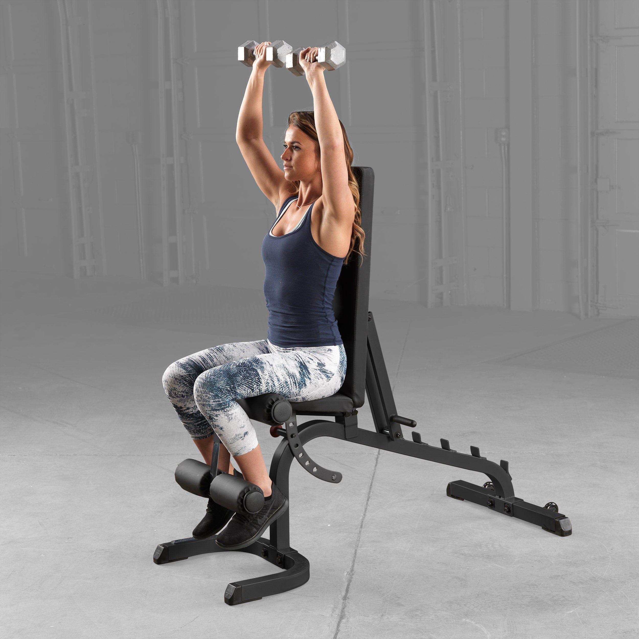 Body-Solid GFID31B flat incline decline adjustable weight bench used for seated dumbbell shoulder presses