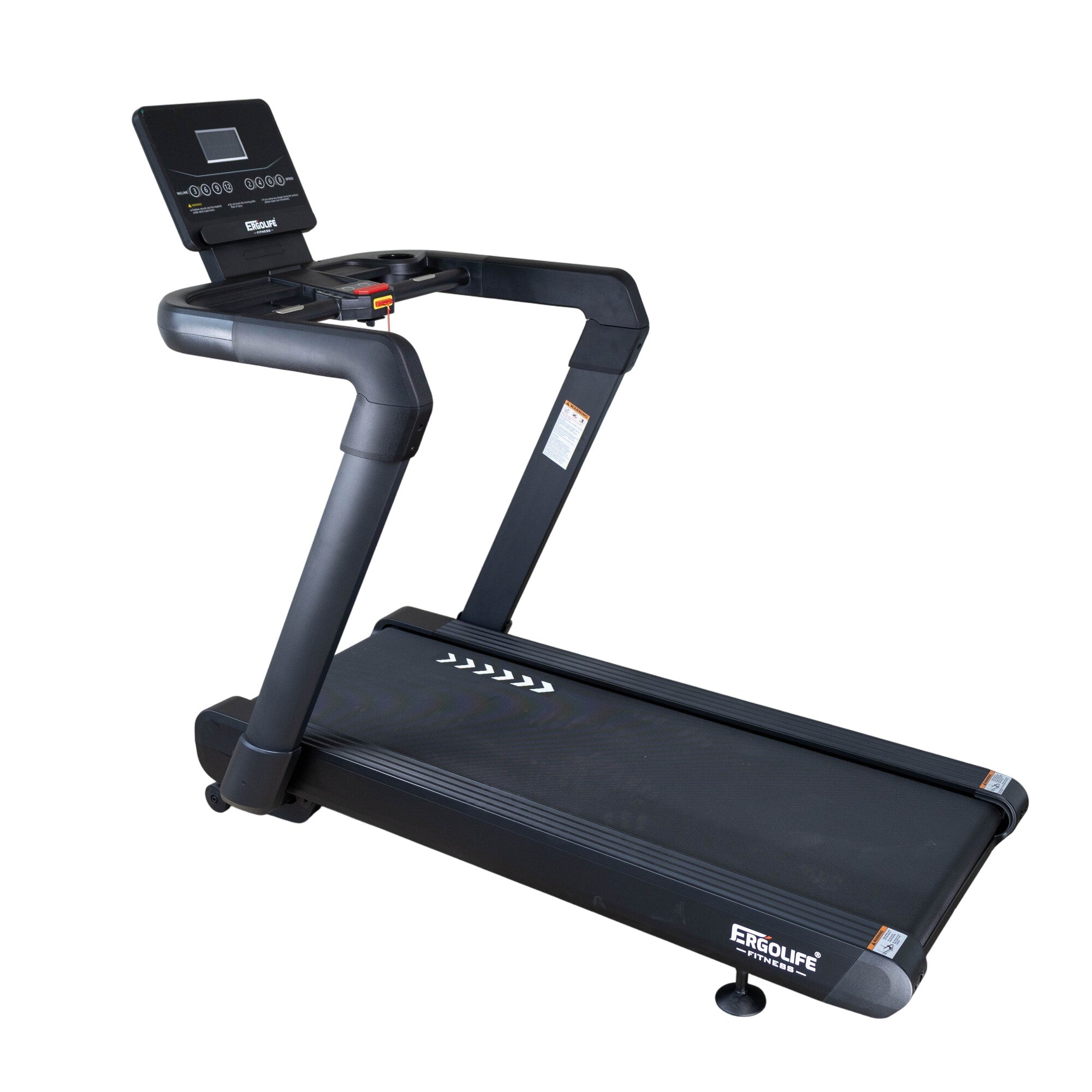ERGOLIFE 102 adjustable incline treadmill with built-in display, performance monitor, and tablet holder