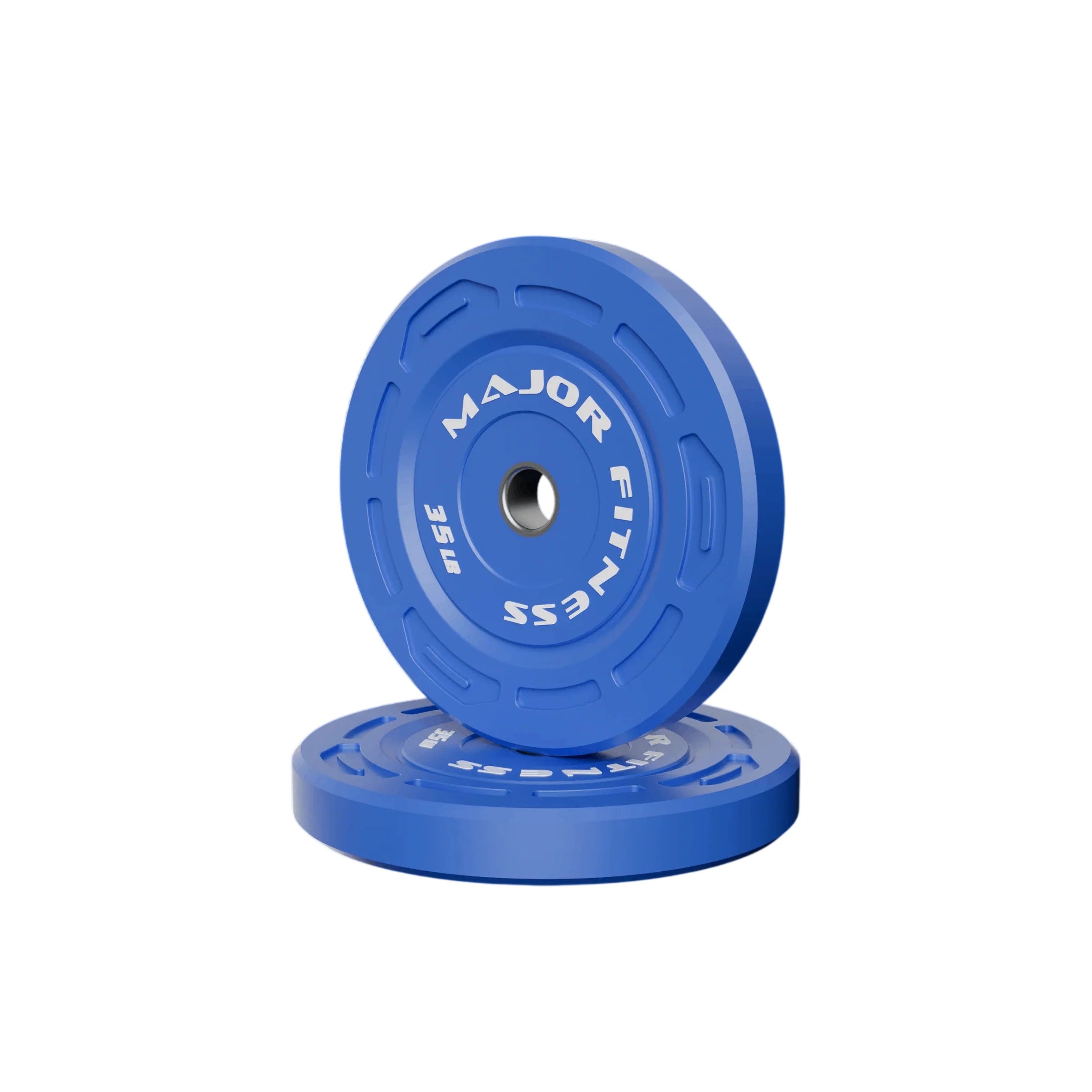 Major Fitness 35LB Pair Color Grip Low Bounce Bumper Plates with ergonomic grip handles and Olympic barbell compatibility