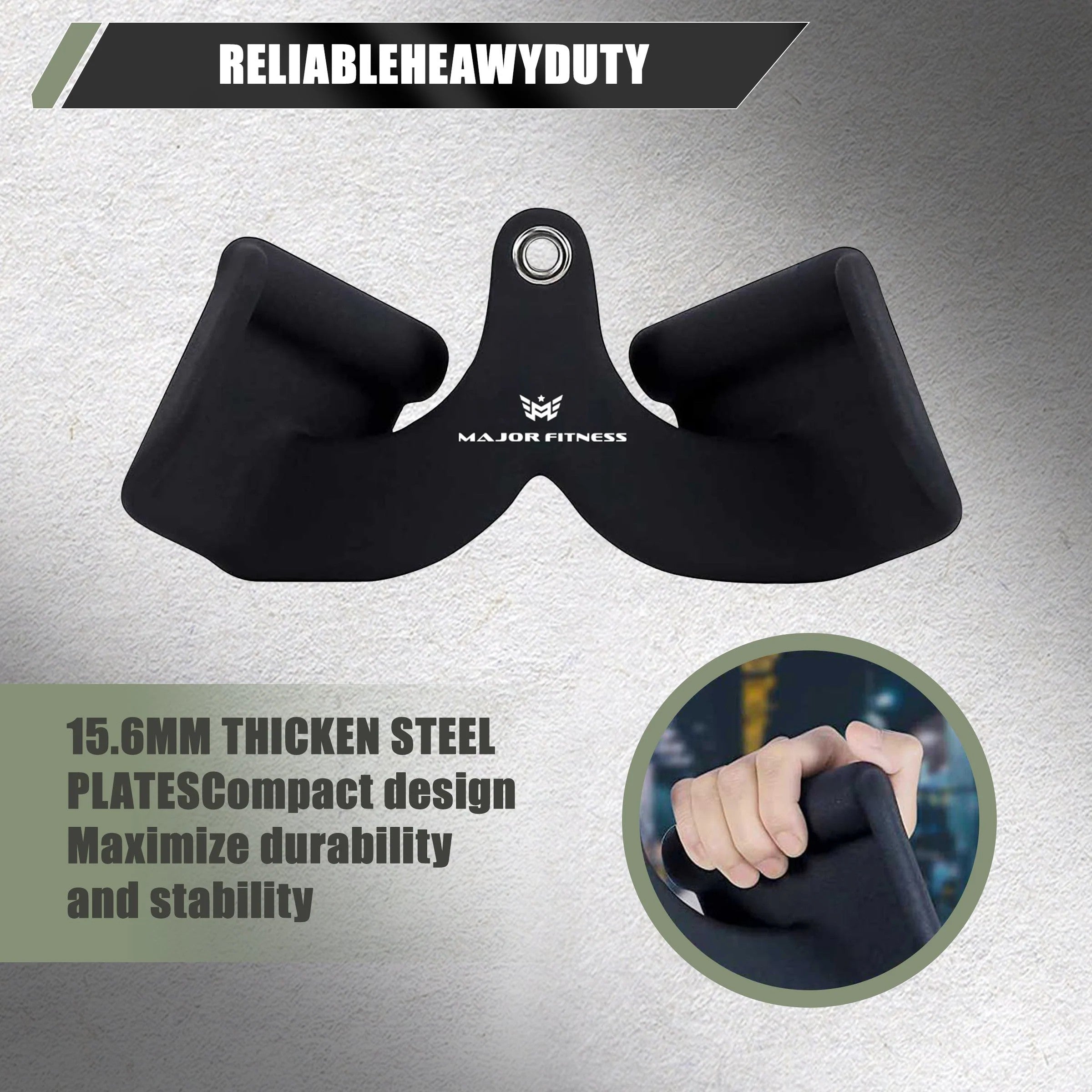 Major Fitness heavy-duty close grip cable attachment with thick steel construction and ergonomic grip design for cable machine workouts