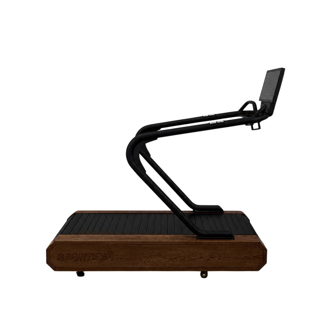 Sprintex Z30 premium slat belt treadmill with optional wood finish customization and self-powered curved running surface