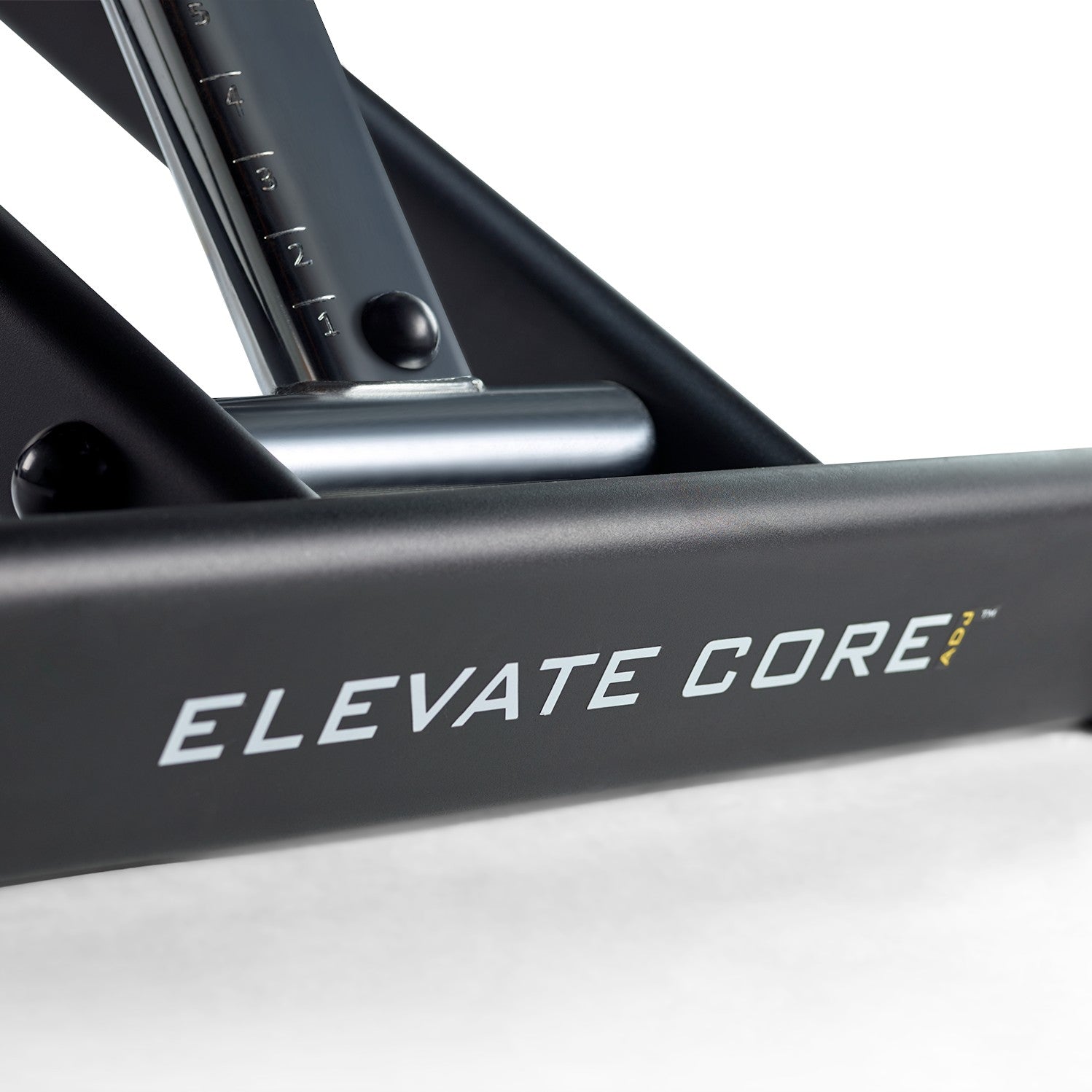 Close up of the commercial grade steel frame and adjustable incline mechanism on the Total Gym ELEVATE Core ADJ Adjustable Core Trainer
