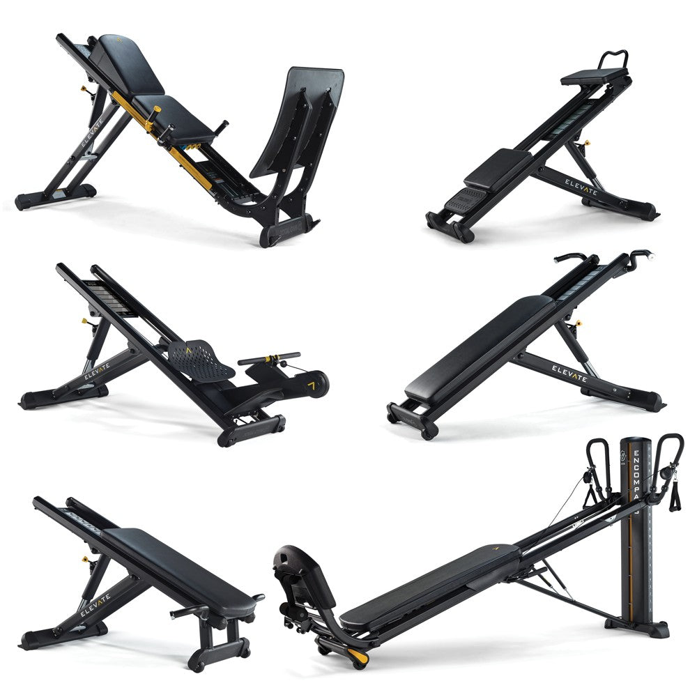 Total Gym ELEVATE Super Circuit 6-station commercial bodyweight training system featuring the Row ADJ, Jump, Press, Pull-Up, Core, and Encompass stations