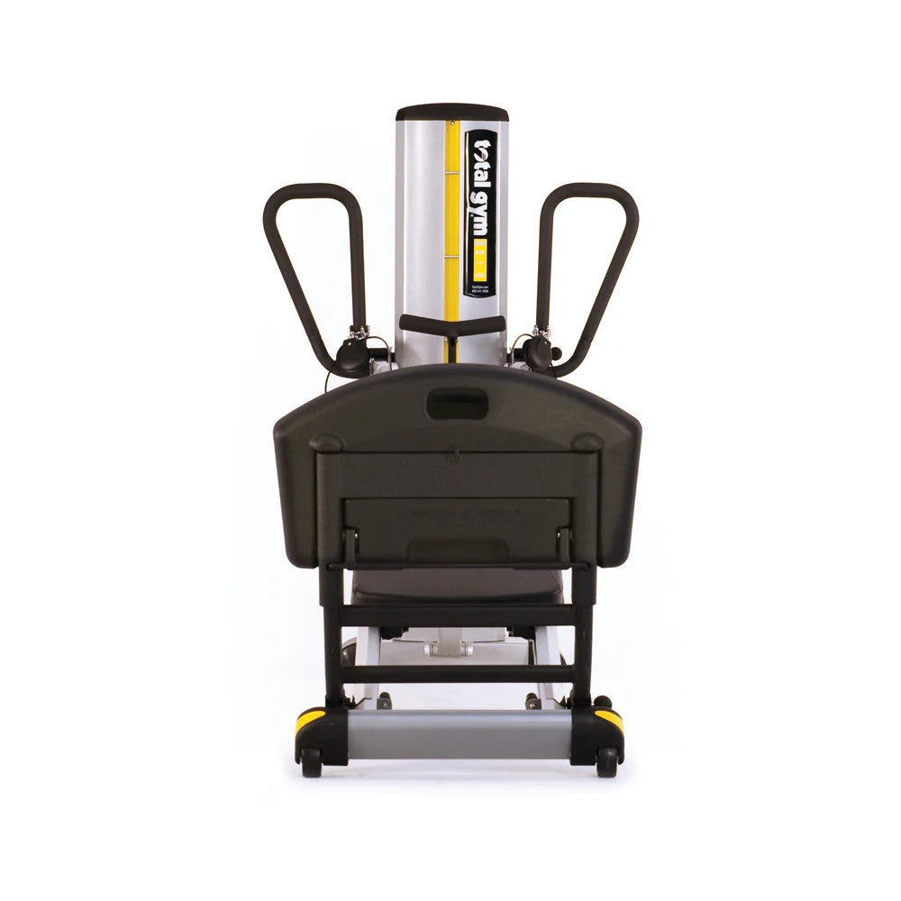 Front view of the Total Gym GTS bodyweight training system with adjustable LAT bars and glideboard for full body workouts