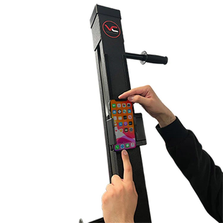 VersaClimber Home Bluetooth model with integrated smartphone holder for app based workout tracking and connectivity