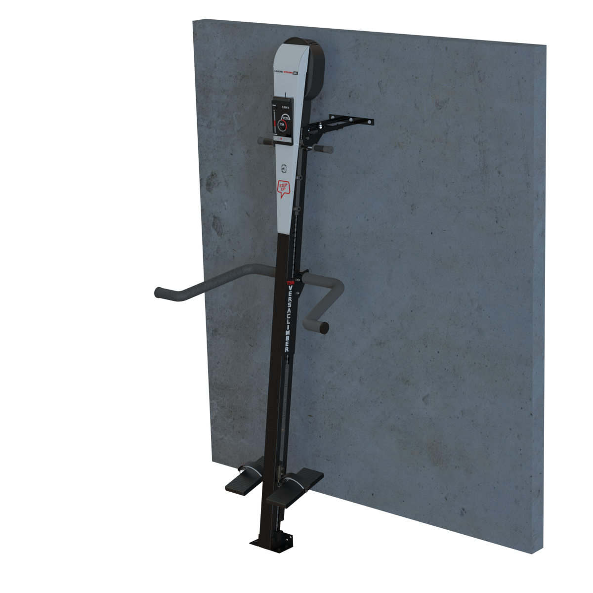 VersaClimber TS-Magnetic touchscreen vertical climber with wall-mounted configuration and adjustable handlebars