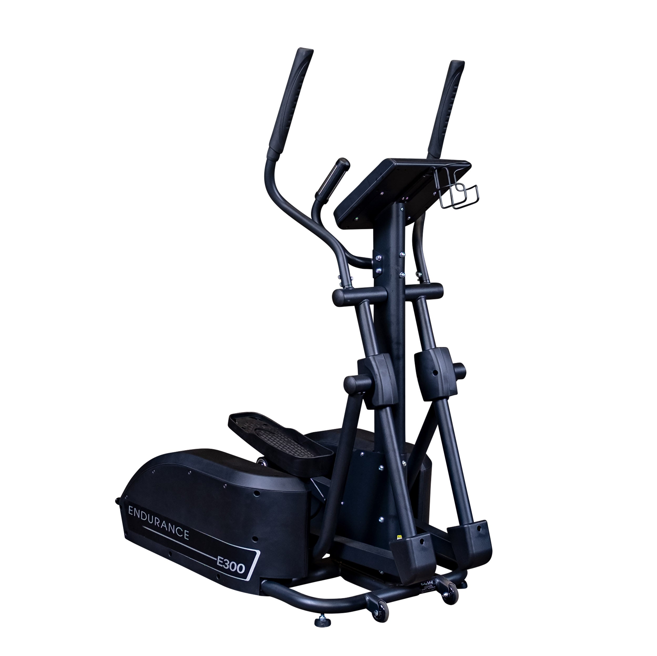 Front angle view of Body-Solid Endurance E300 elliptical trainer with compact low-impact home cardio design