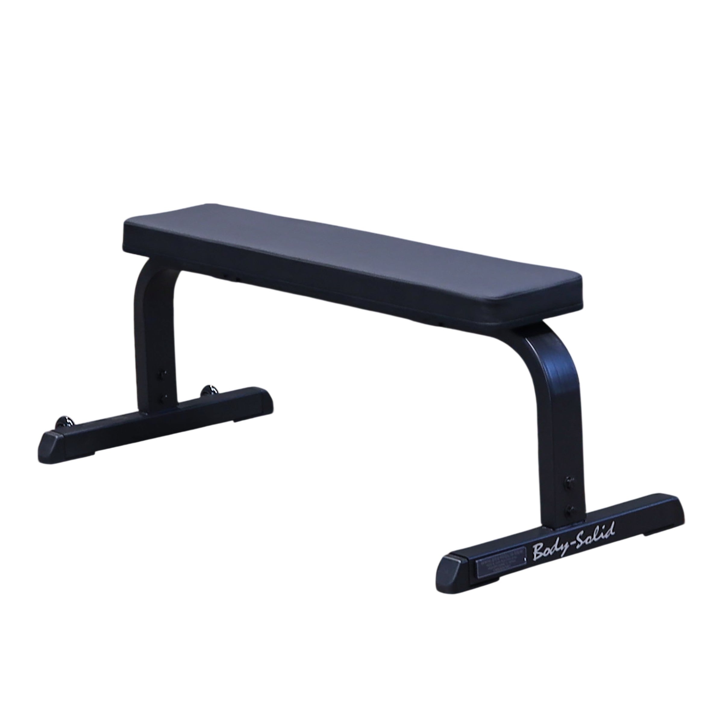 Body-Solid GFB350B flat bench with heavy-duty steel frame and DuraFirm padding shown on a white background
