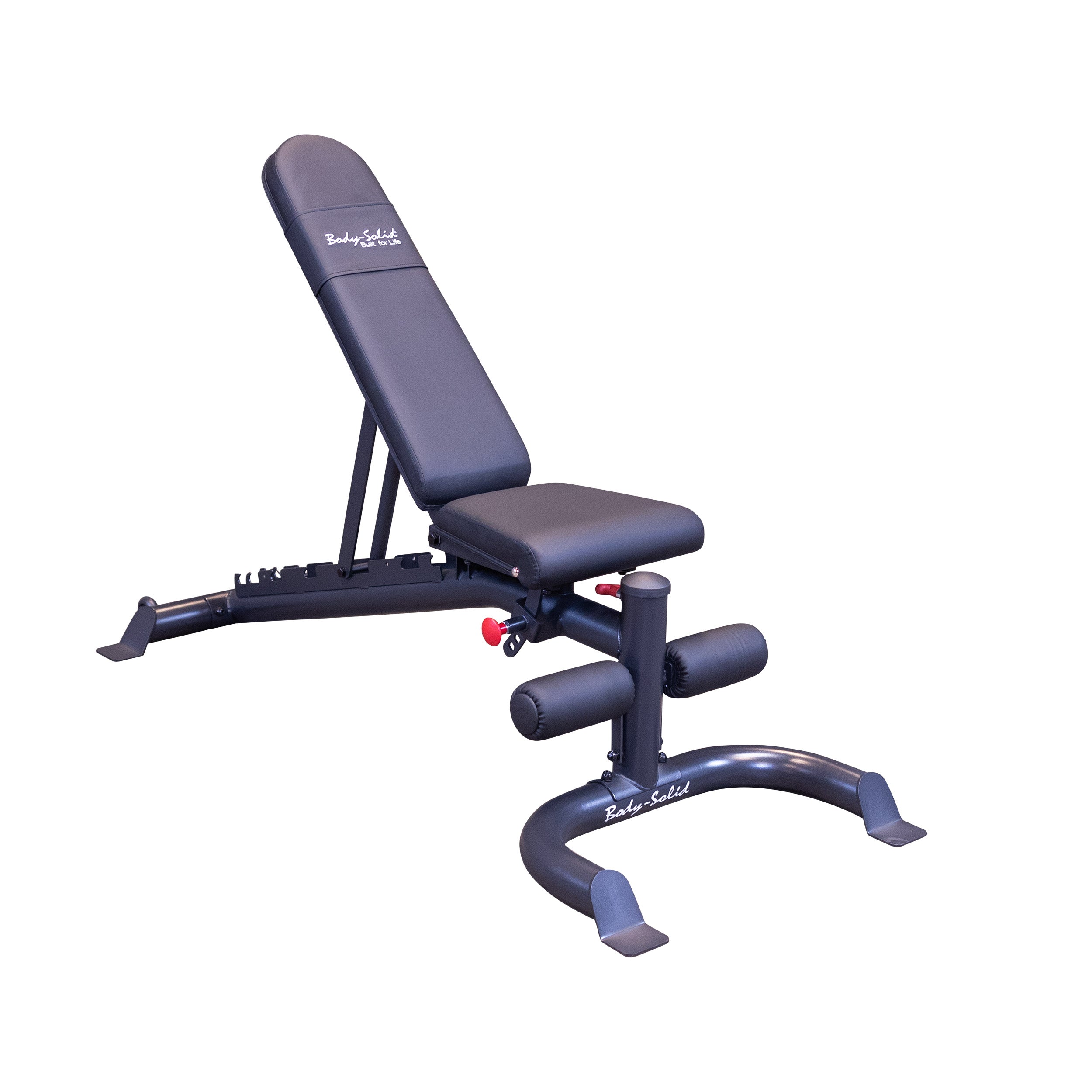 Body Solid GFID100B adjustable weight bench shown in incline position for home gym strength training