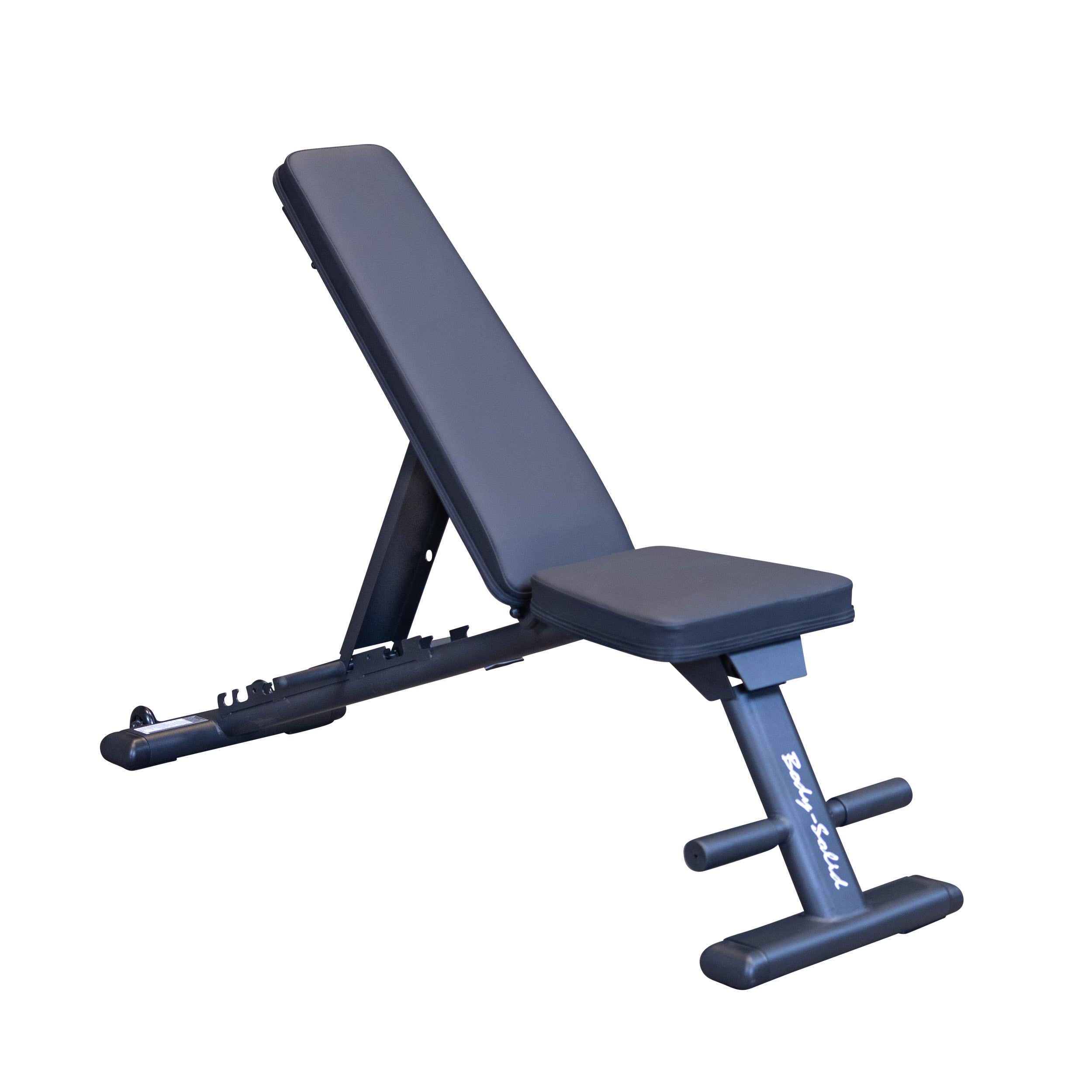 Body Solid GFID225B folding adjustable weight bench shown in incline position for home gym strength training