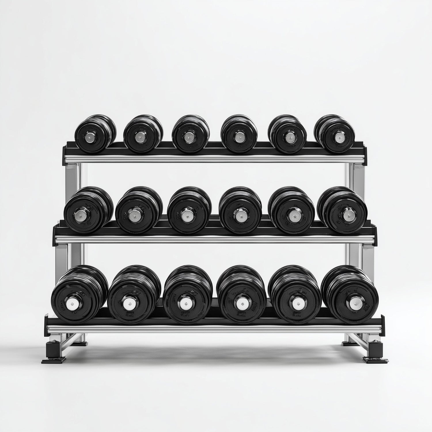 Home gym accessories including premium dumbbell sets and storage rack by Health Equipped Home