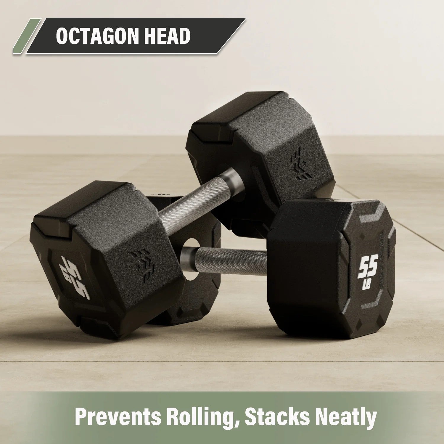 Major Fitness urethane octagonal shield dumbbells with anti-roll octagonal head design for improved stability and storage convenience