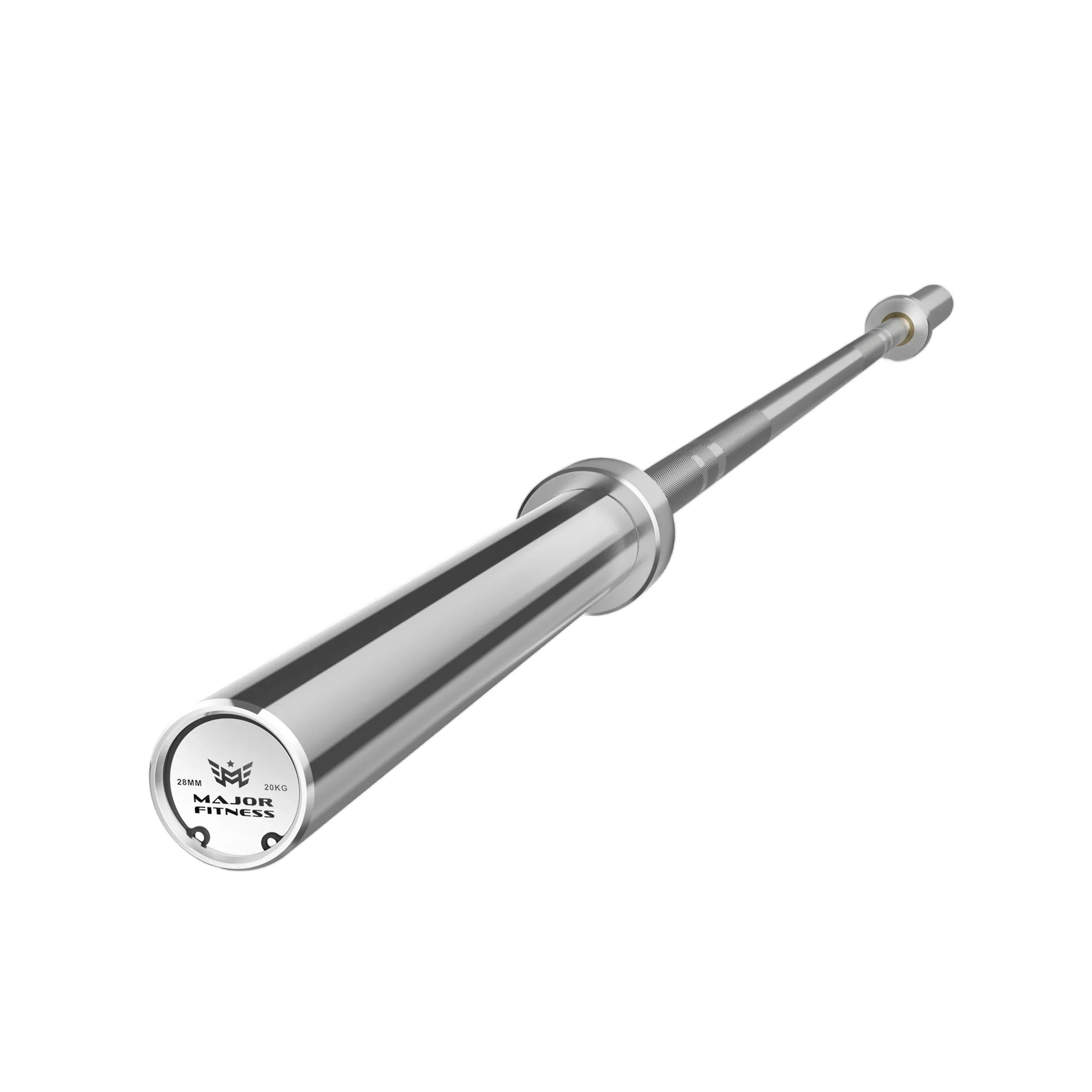 Major Fitness 7ft Olympic barbell silver finish with Olympic sleeves for strength training and weightlifting