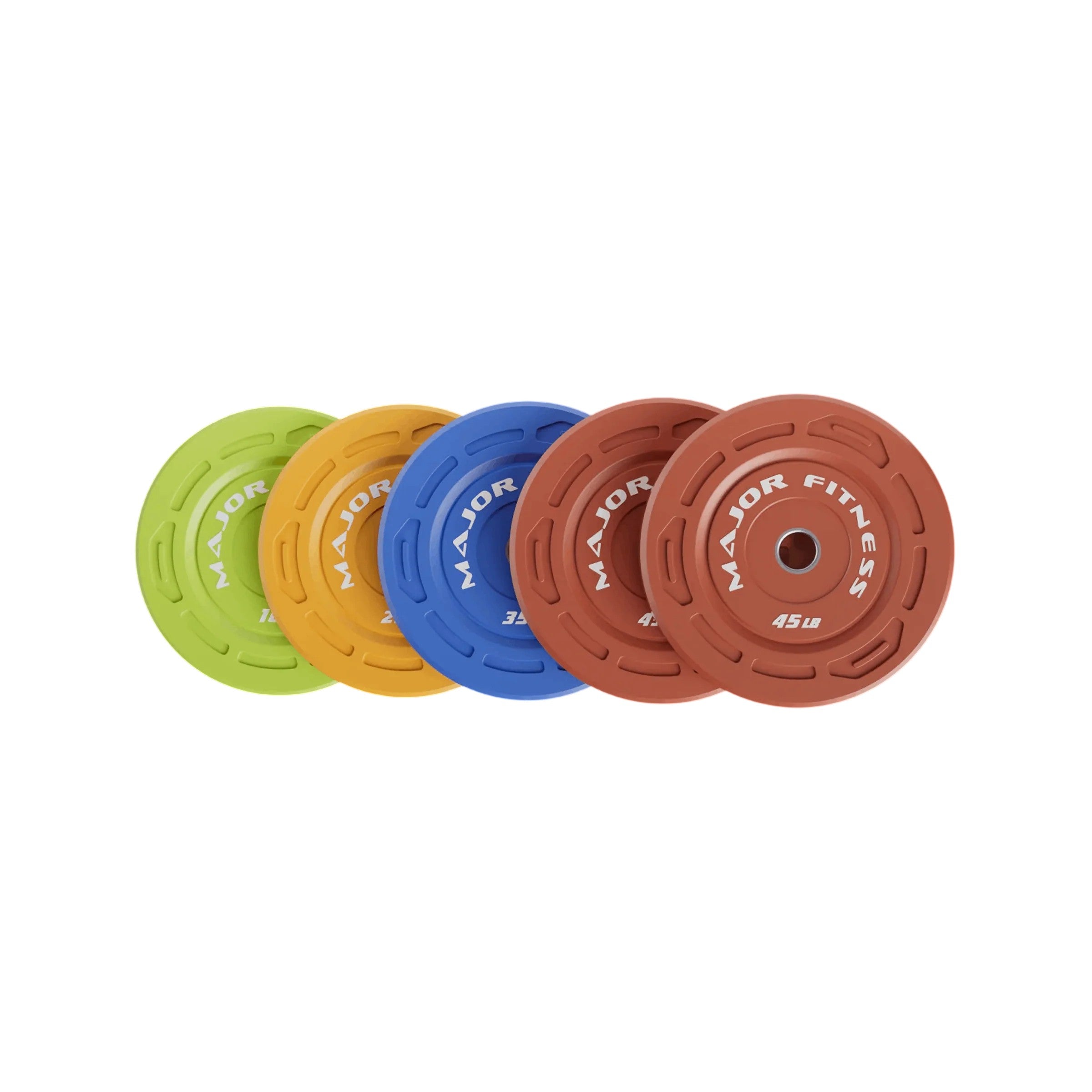 Major Fitness 320LB Color Grip Low Bounce Bumper Plate Set including 10LB, 25LB, 35LB, and 45LB Olympic weight plates