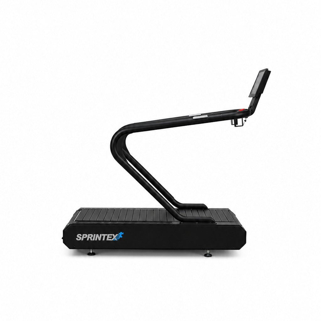 Side view of the Sprintex Z30 premium slat belt treadmill with self-powered curved running surface for home gyms and performance training.