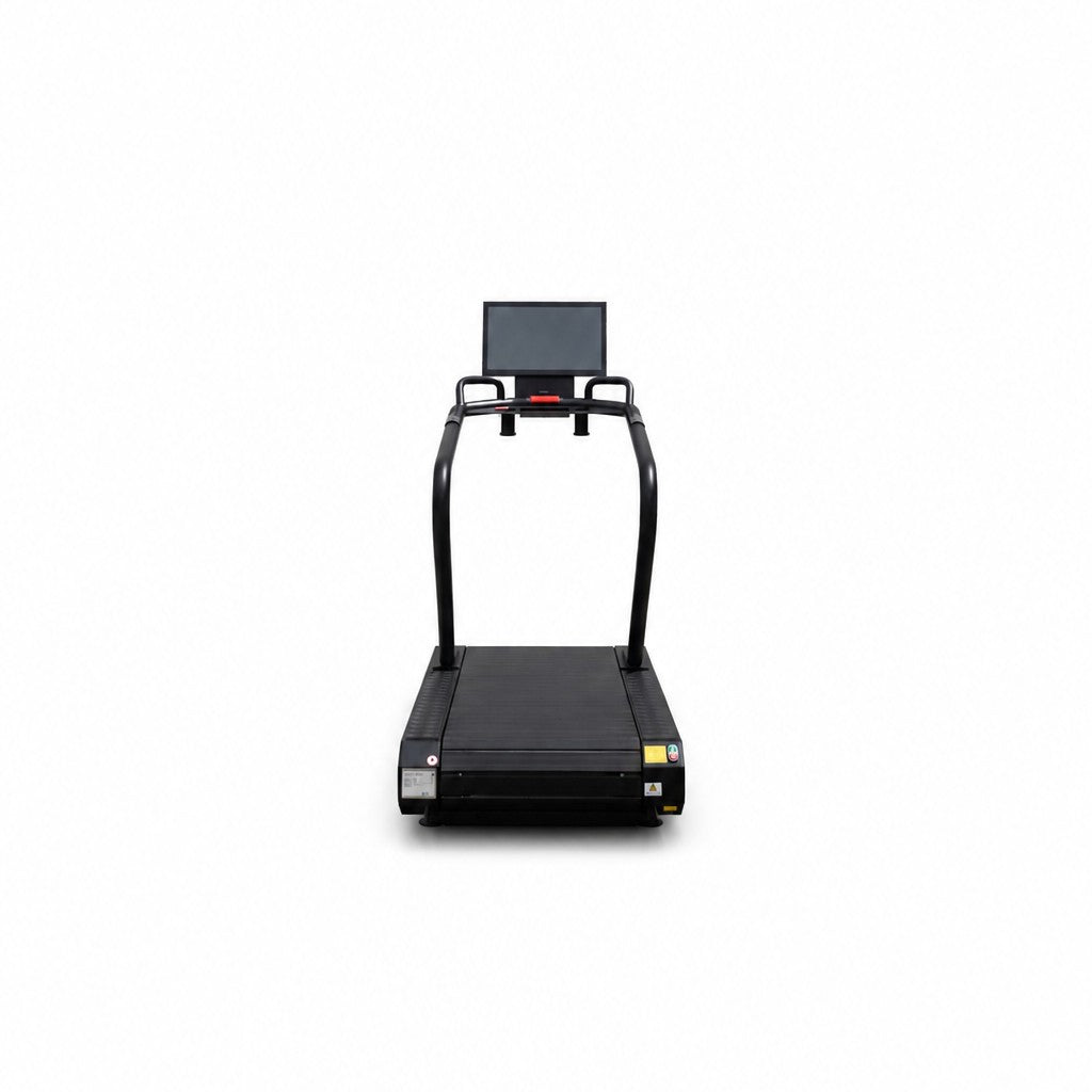 Front view of the Sprintex Z70 premium slat belt treadmill with integrated biofeedback, Virtual Runs, and a 22-inch touchscreen display