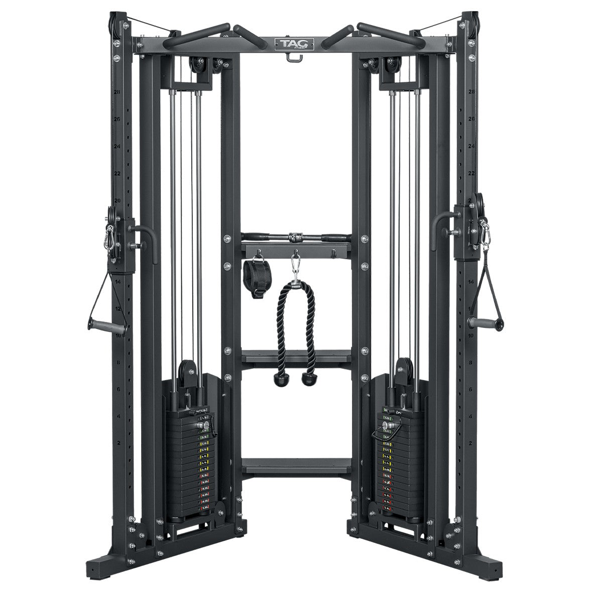 TAG Fitness FT60 Functional Trainer front view with dual adjustable pulleys and weight stacks