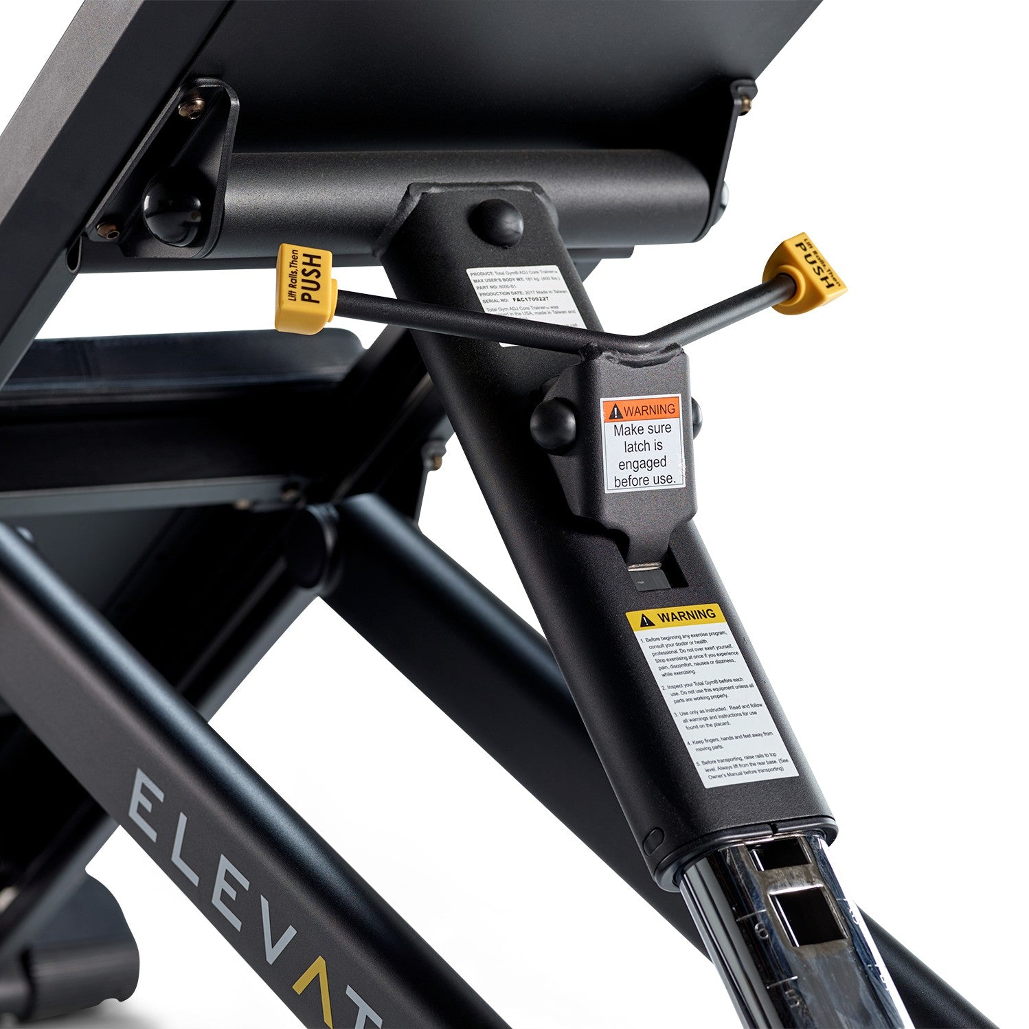 Close up of the adjustable resistance lever on the Total Gym ELEVATE Core ADJ Adjustable Core Trainer with seven resistance levels for progressive core training