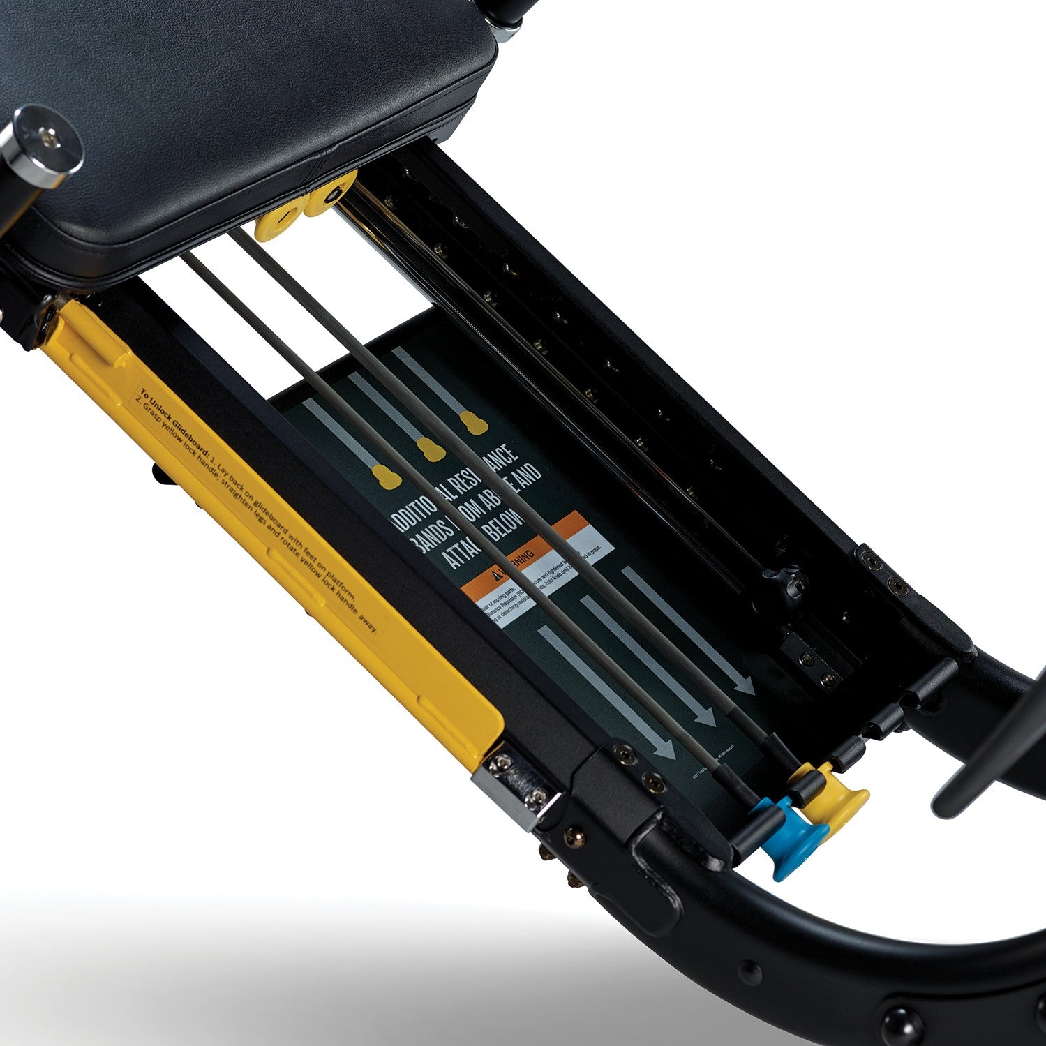 Close-up of the Total Gym ELEVATE Jump rail system, glideboard track, and adjustable bodyweight resistance mechanism